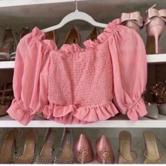 Off The Shoulder Frill Trim Flounce Sleeve Top - Picture 6 of 10